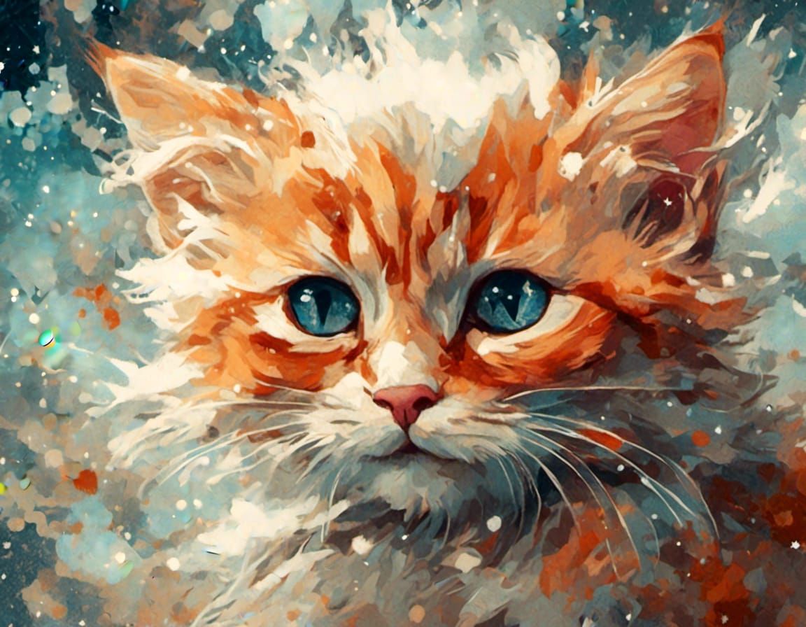 Chibi Ginger Kitten in Gouache Style