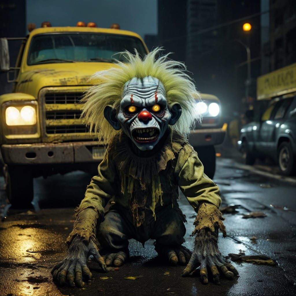 Grotesque Zombie Monkey Clown Tragic Accident Scene
