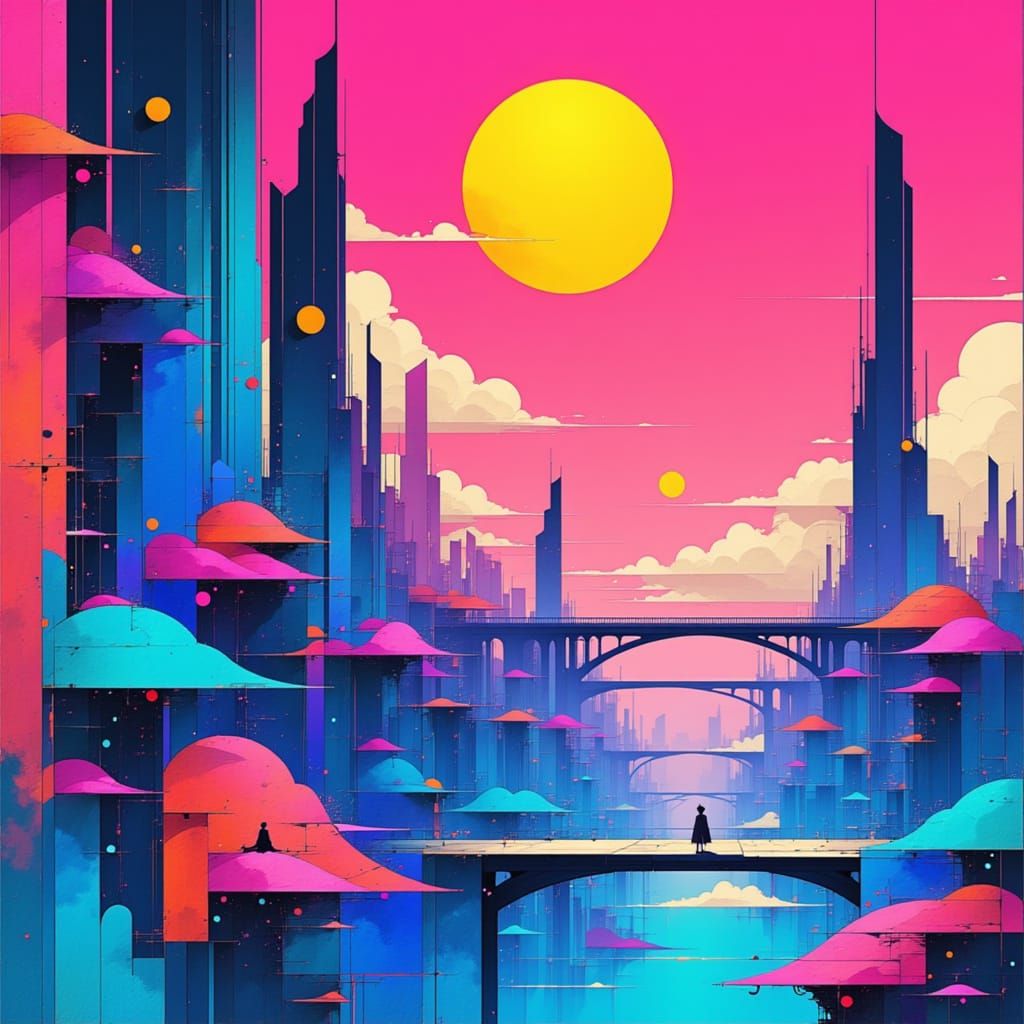 Geometric Cityscape in Art Deco Style