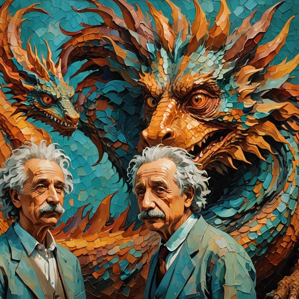 Einstein and Dragon in Neo-Impressionist Expressionism