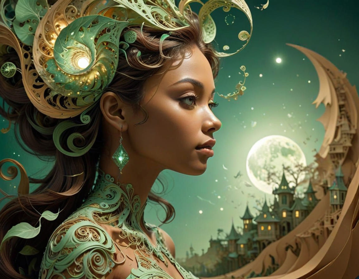 Fractal Art: Mulatto Profile in Fractal Landscape