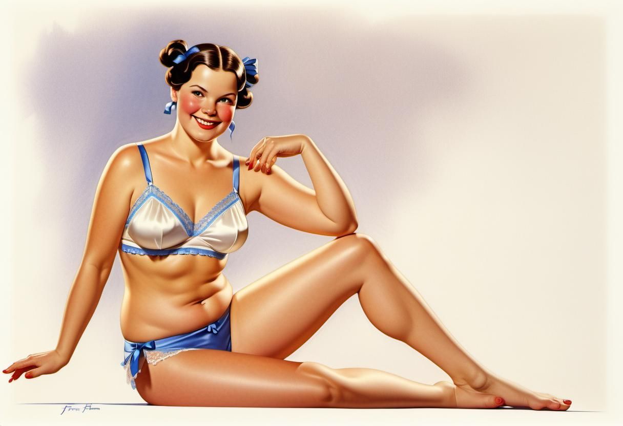 Vintage Illustration of Woman in Bra, Art Frahm Style