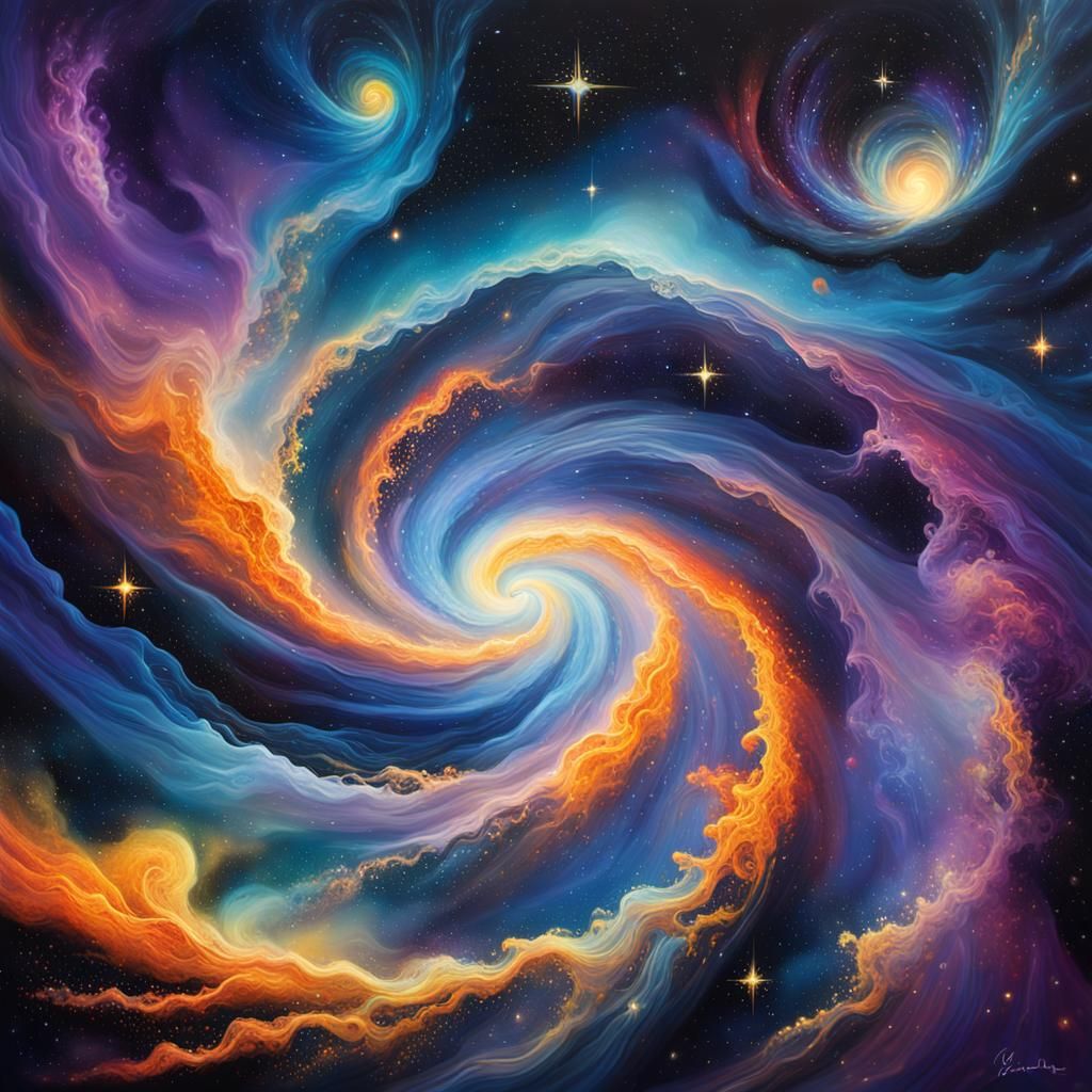 Cosmic Vortex in Surrealist Oil Painting