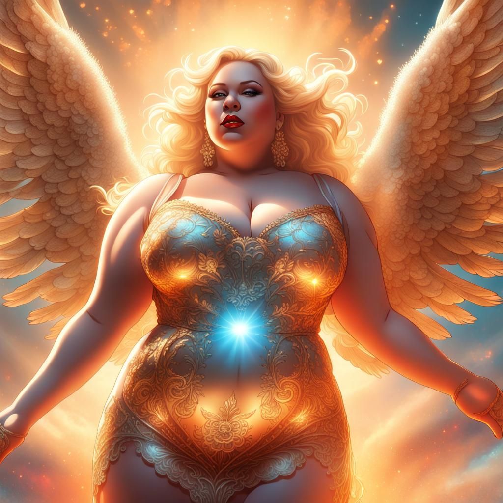 Curvy Angel in Opulent Dress, Comic Book Art