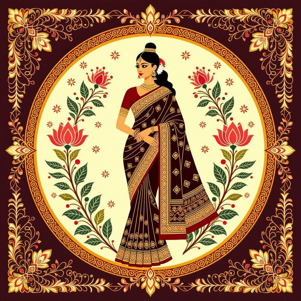 Intricate Indian Saree Design with Geometric Motifs