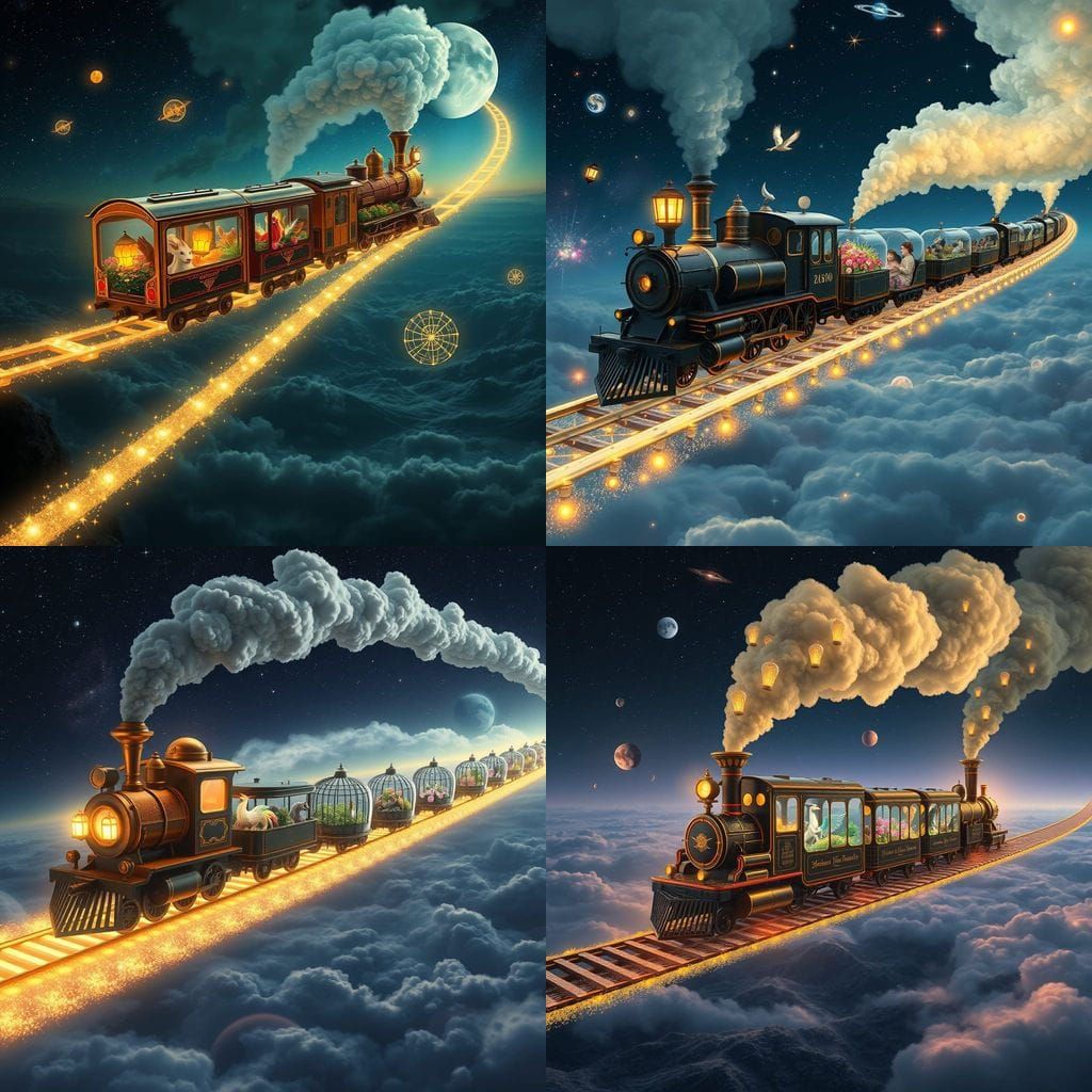 Surreal Dream Train Soars Through Celestial Tracks
