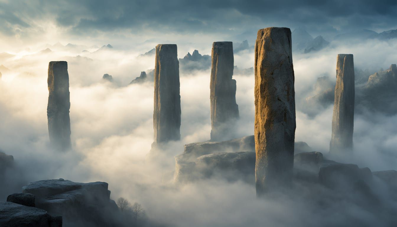 Ancient Pillars of Mystical Wonder in Golden Light