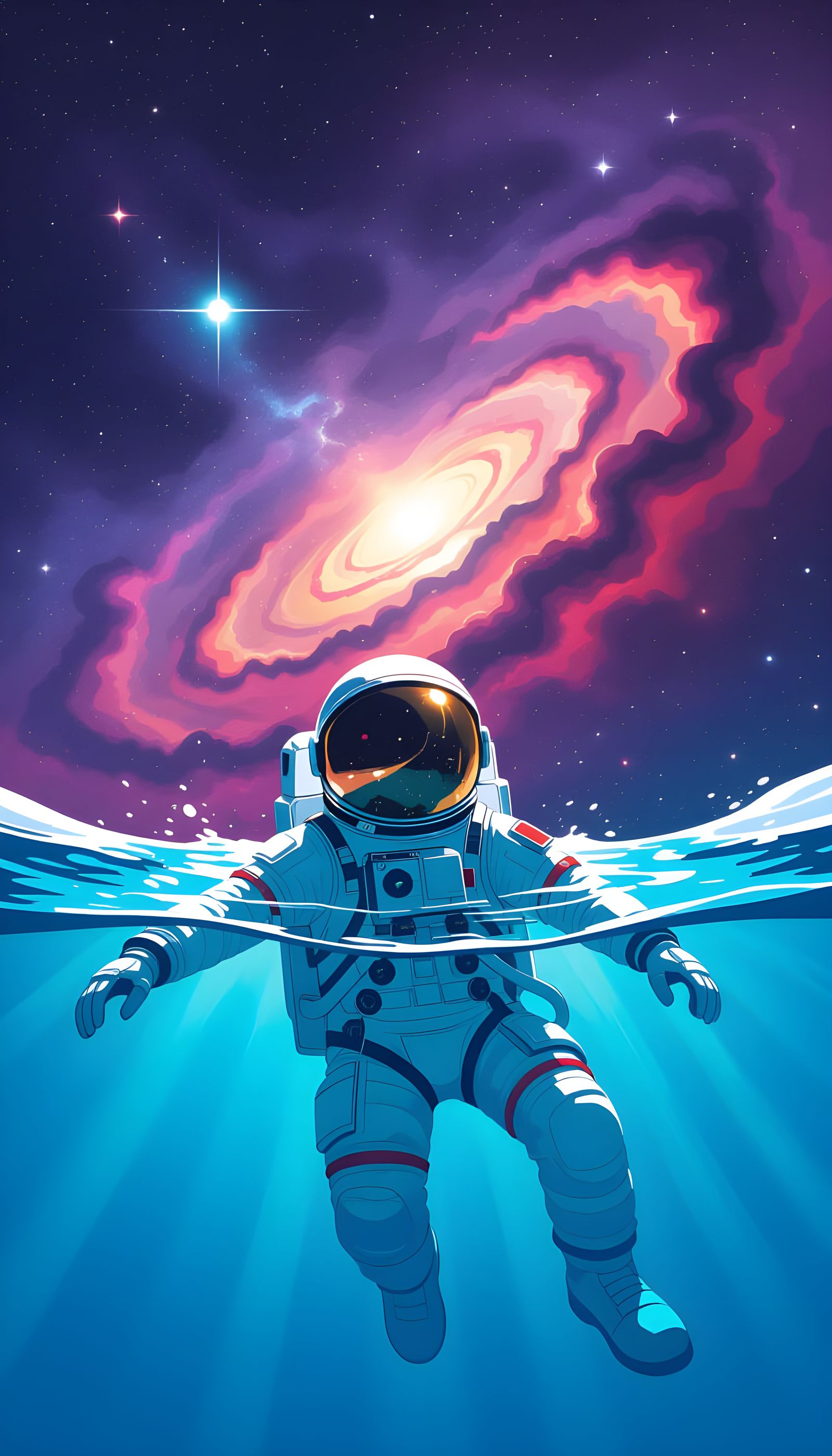 Astronaut Swimming in Galaxy Pool, Digital Art