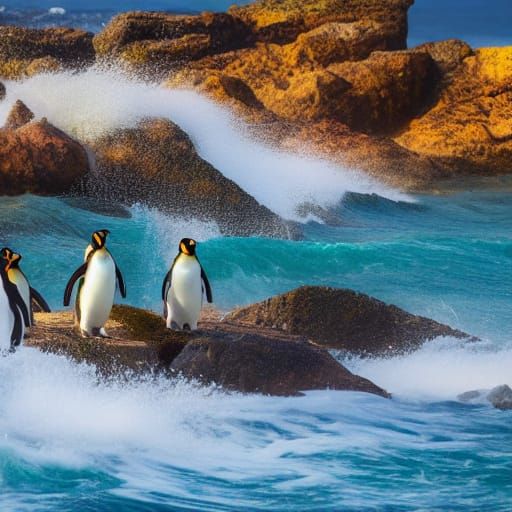 Penguins on Rocky Coastline: Wildlife Photography