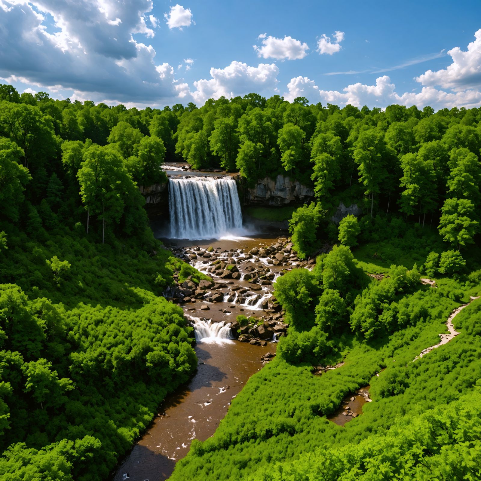 Hyperrealistic Waterfall Scene in Woods