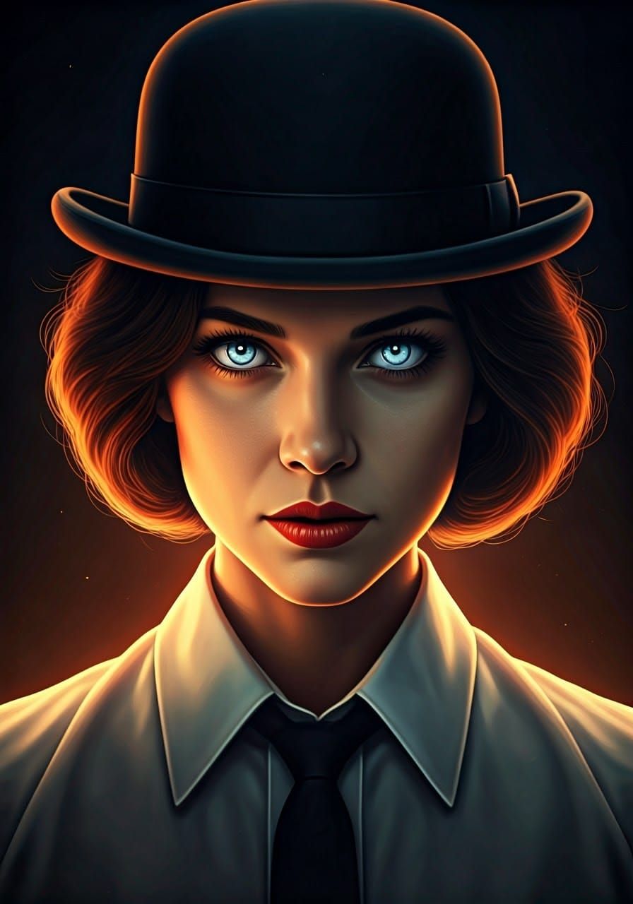 Intense Woman with Kubrick Stare in Vivid Colors