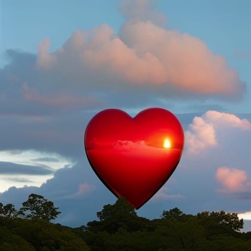 Vibrant Heart Shattered Against a Sunset Sky