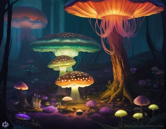 Jellyfish in Toadstool Forest: Beatrix Potter Style