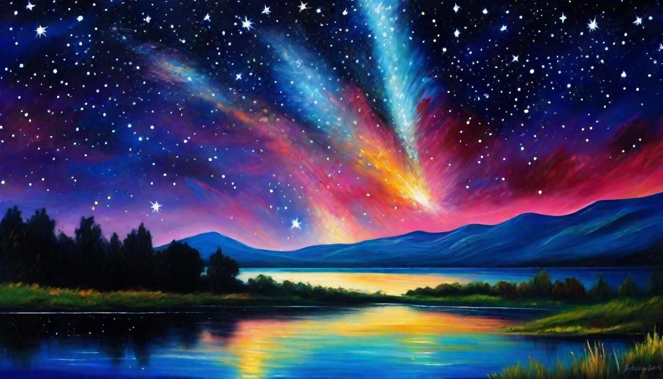 Comet Streaks Across Starry Sky as Oil Painting