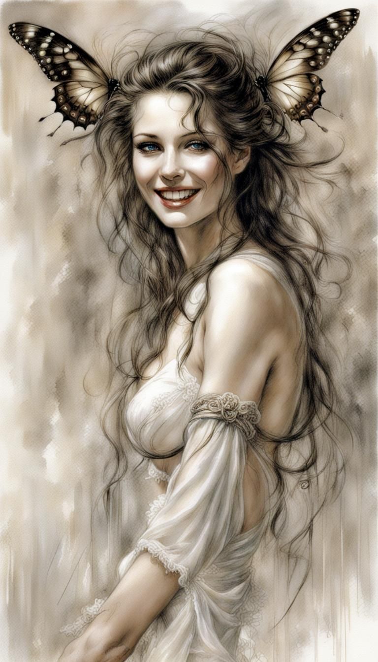 Joyful Woman with Butterfly in Fantasy Style