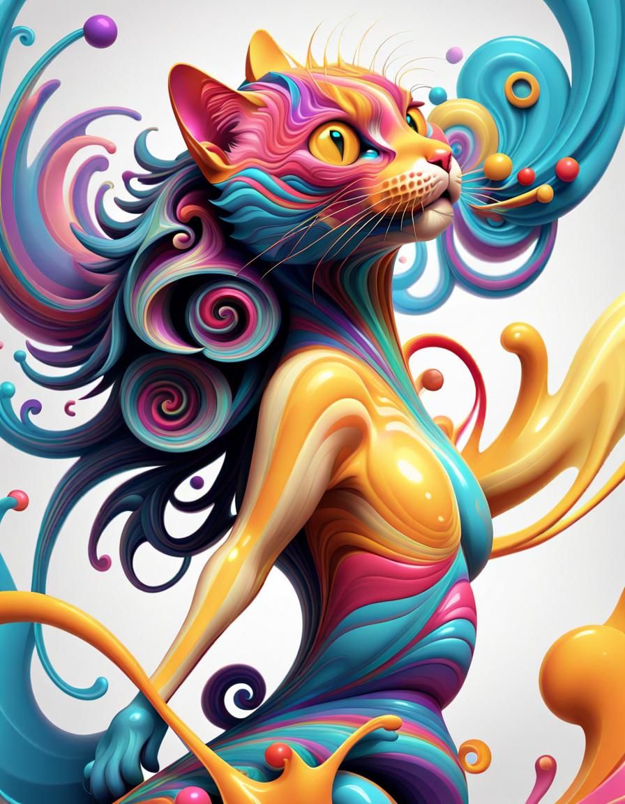 Abstract Candy Cat Vector Fractal in 3D
