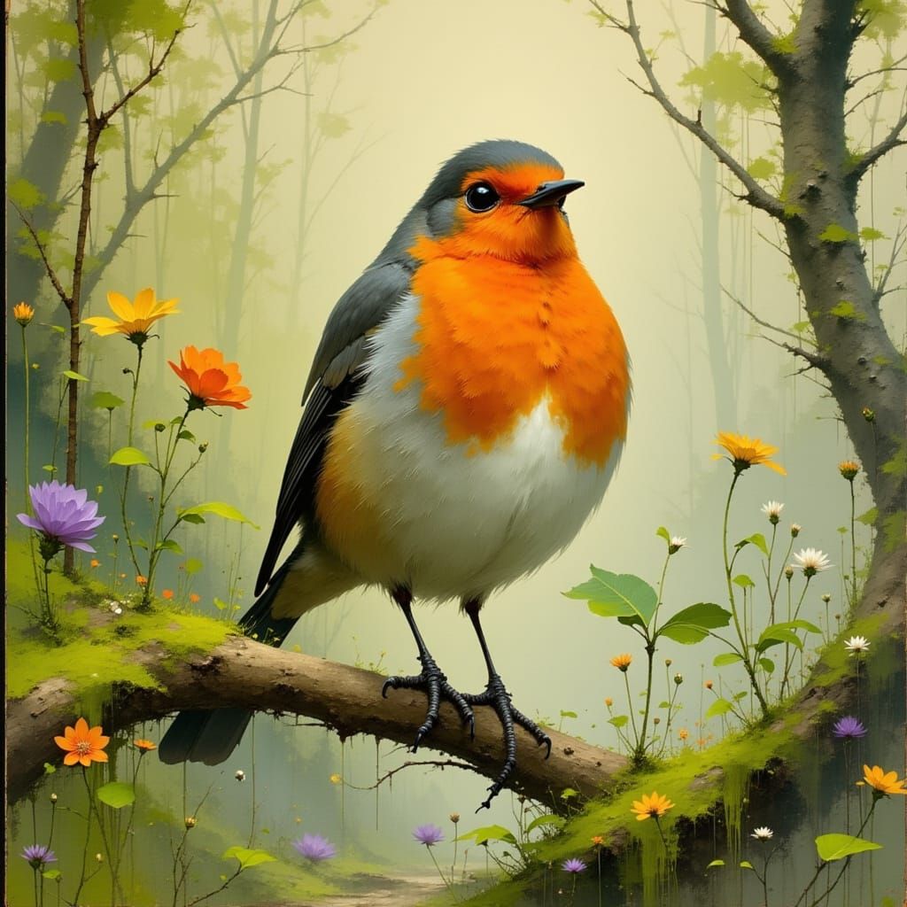 Proud Robin in Spring Forest, Audubon Style