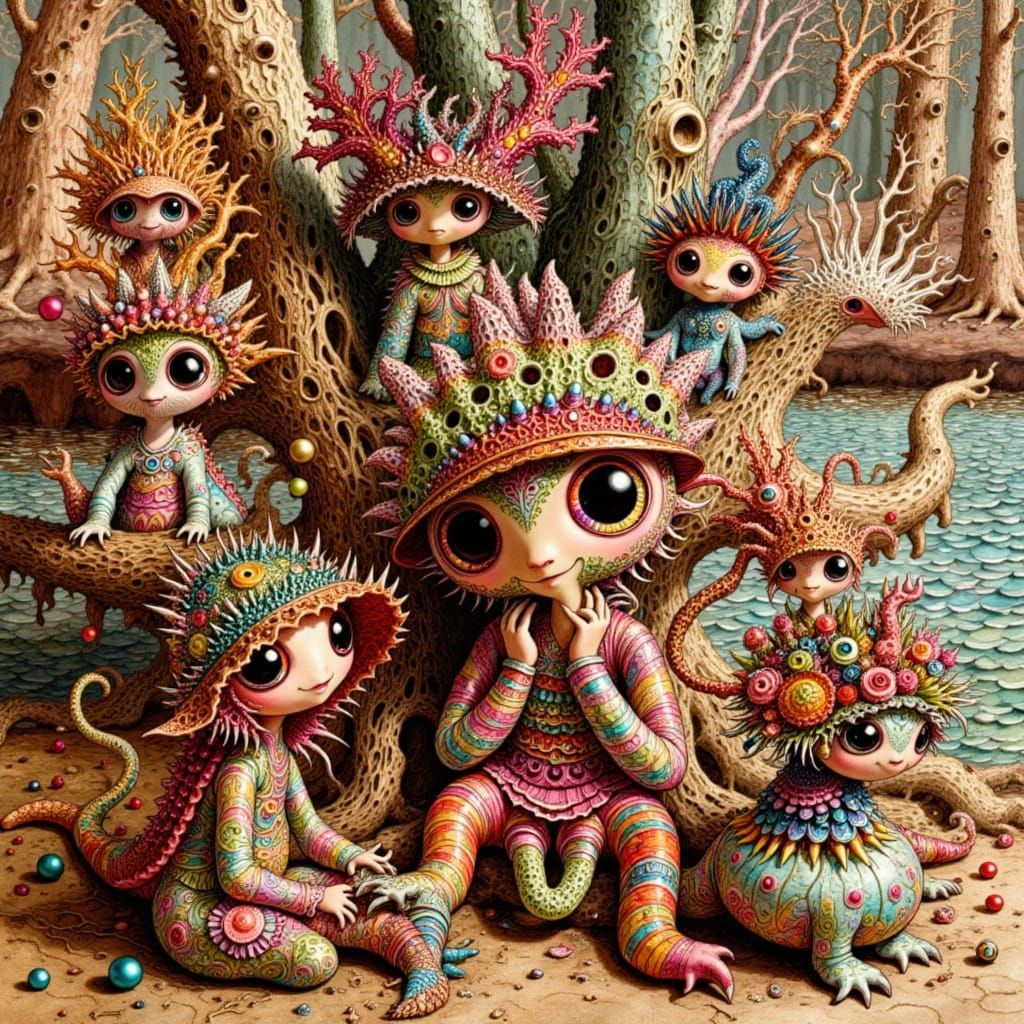 Sea Monster Dolls with Exotic Hats Four Seasons