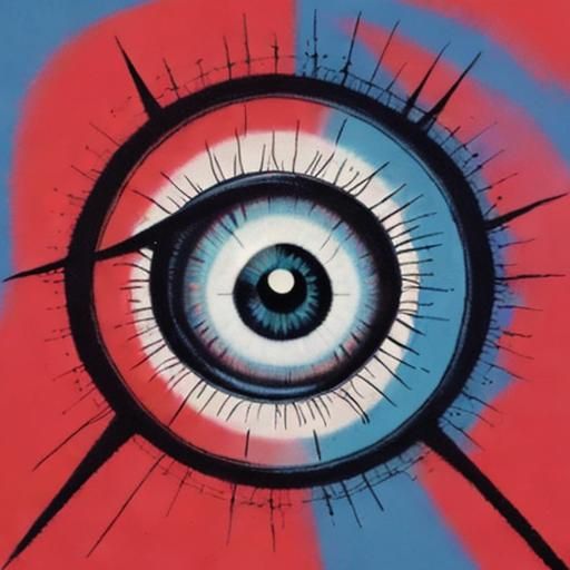 Simple and iconic eye; Center of the image, spiritual insightBrain Boland , by [Jean-Michel Basquiat, by neal Adams , by...