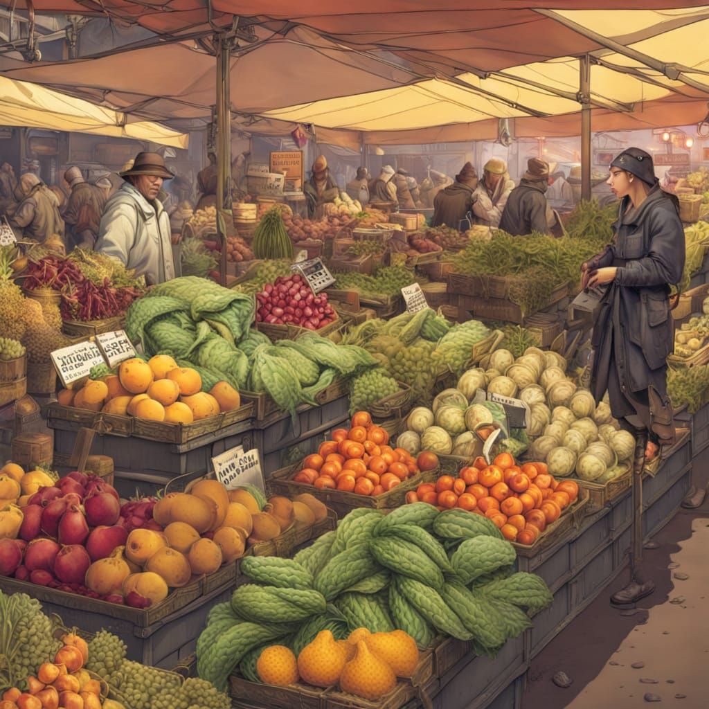 Cyberpunk Farmers Market Scene