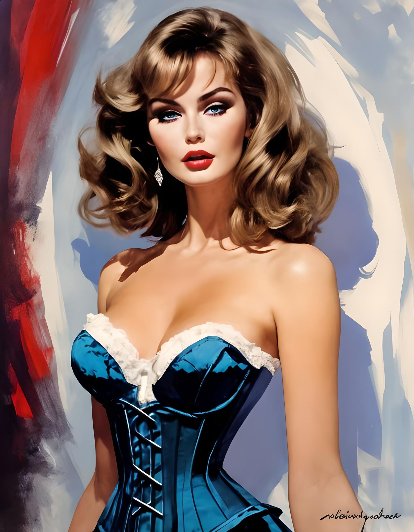 Photorealistic Portrait of Woman in Strapless Corset
