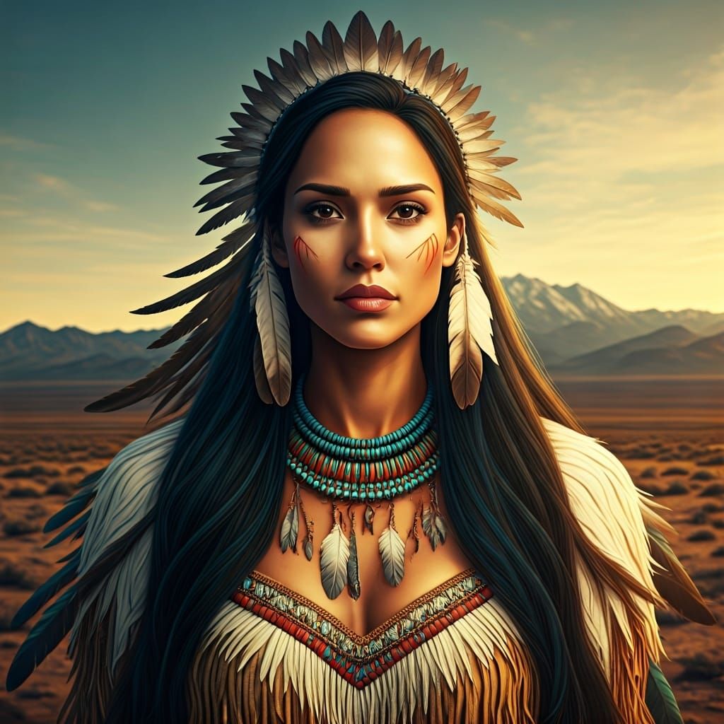 Jessica Alba as Pocahontas in Desert Landscape