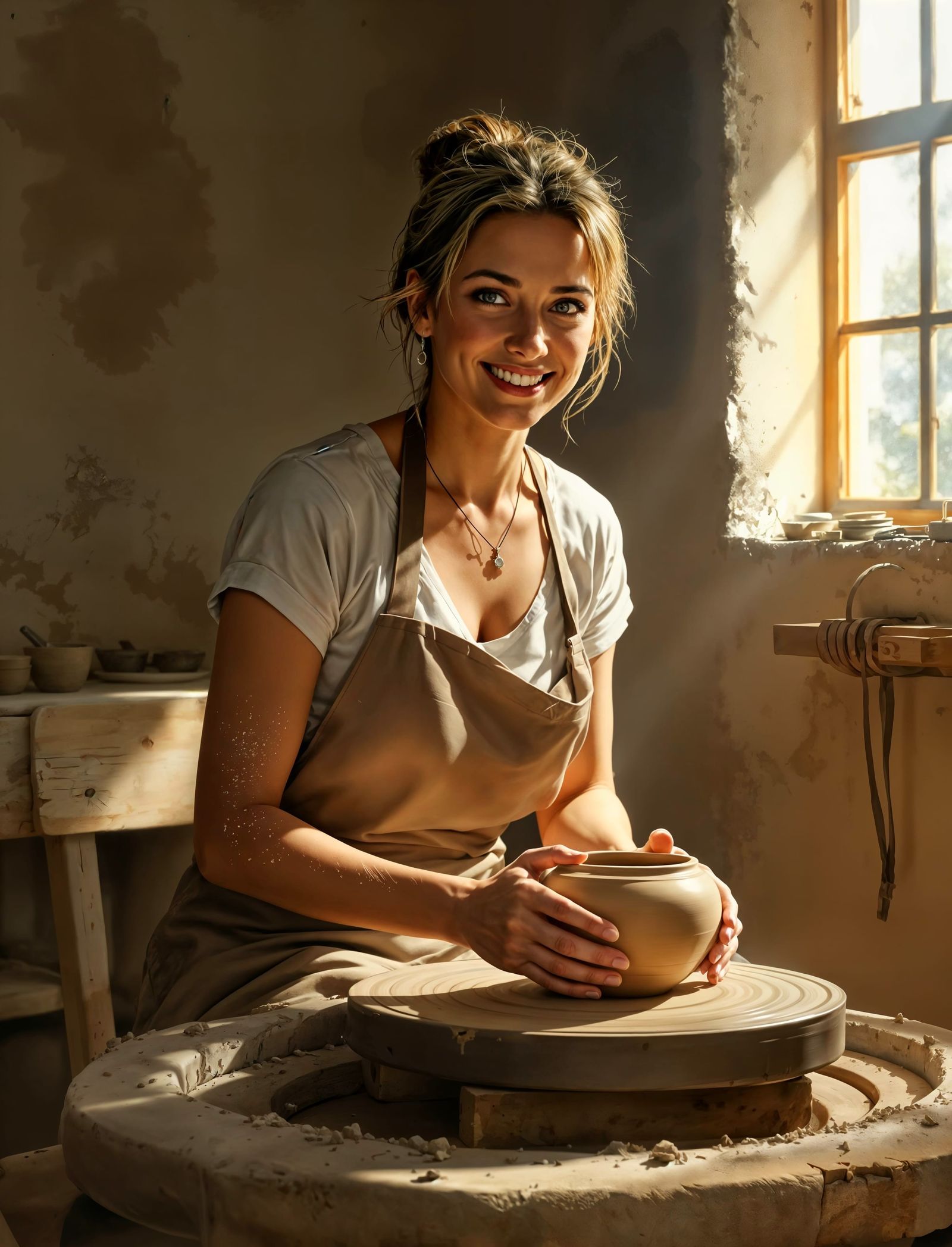 Realistic Digital Portrait of a Potter in a Rustic Studio