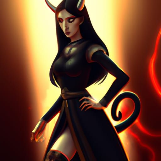 Female Satan Portrait in Hyperdetailed Digital Art