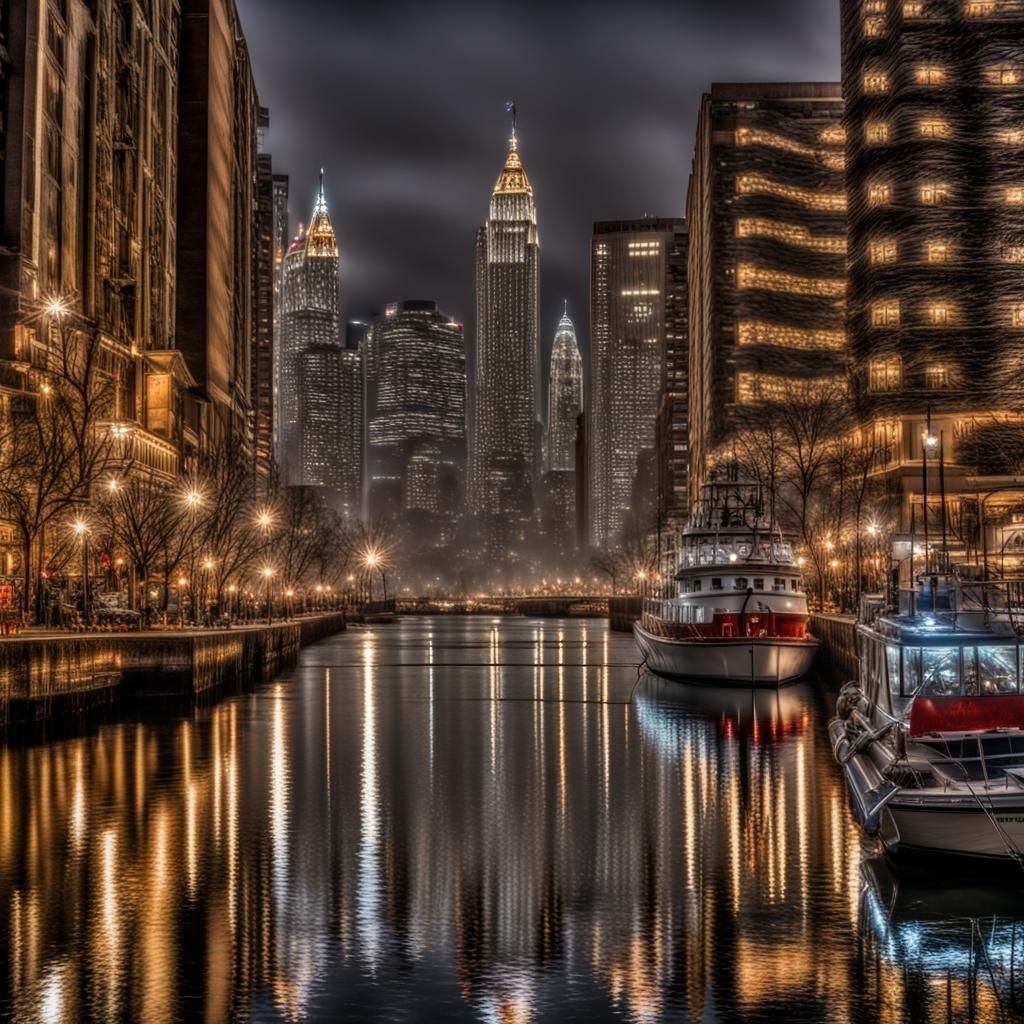 New Year's Eve Celebration Reflected in Water