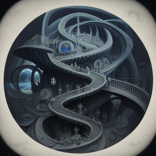 Surrealist Dreamscape Depicting a Möbius Strip Staircase in...