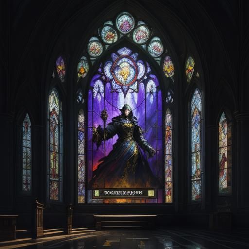 Hyperdetailed Stained Glass Window in Dark Fantasy Style