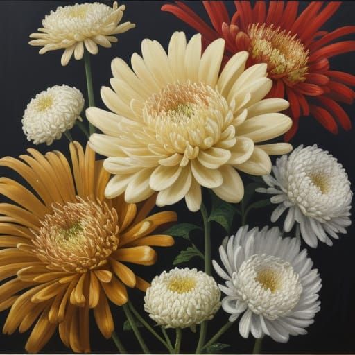 Baroque Chrysanthemum Oil Painting by James Gurney Style