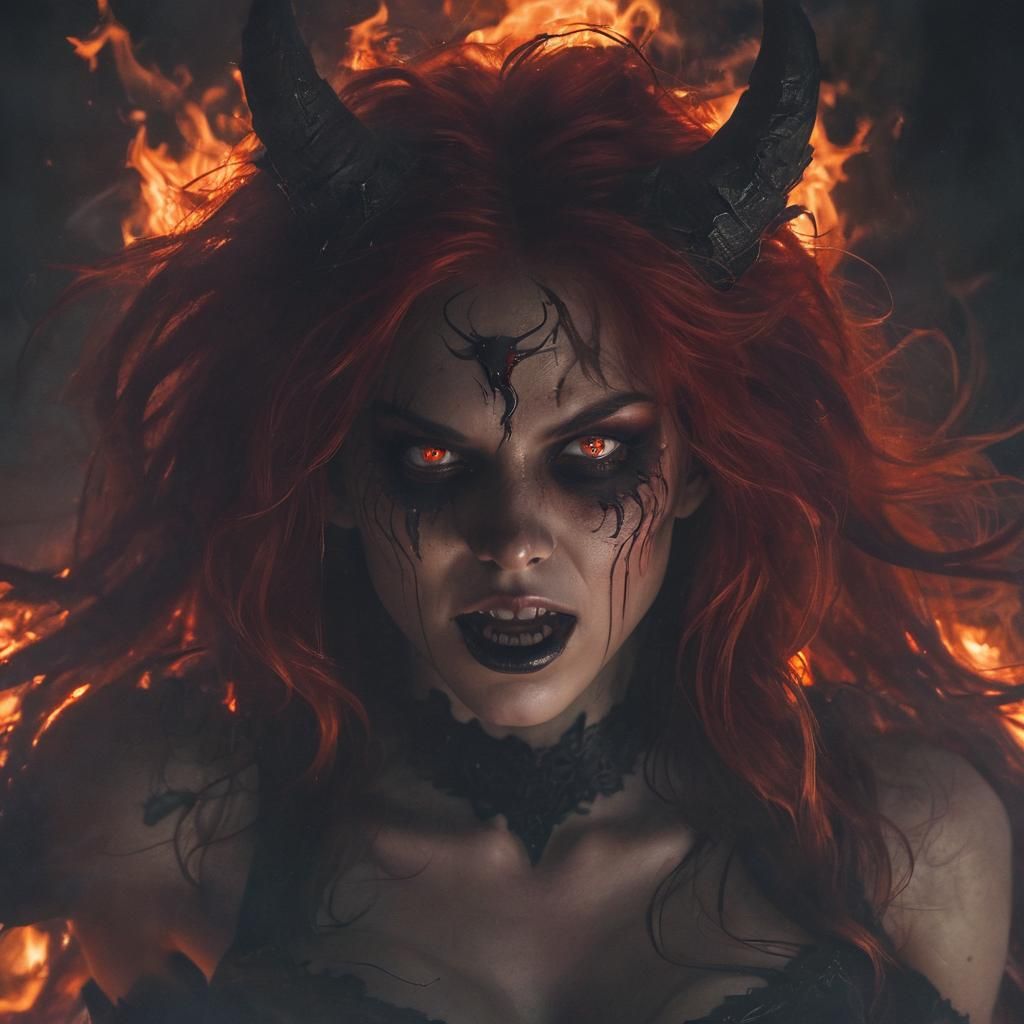 Demon Woman Portrait in Dark Fantasy Art Style