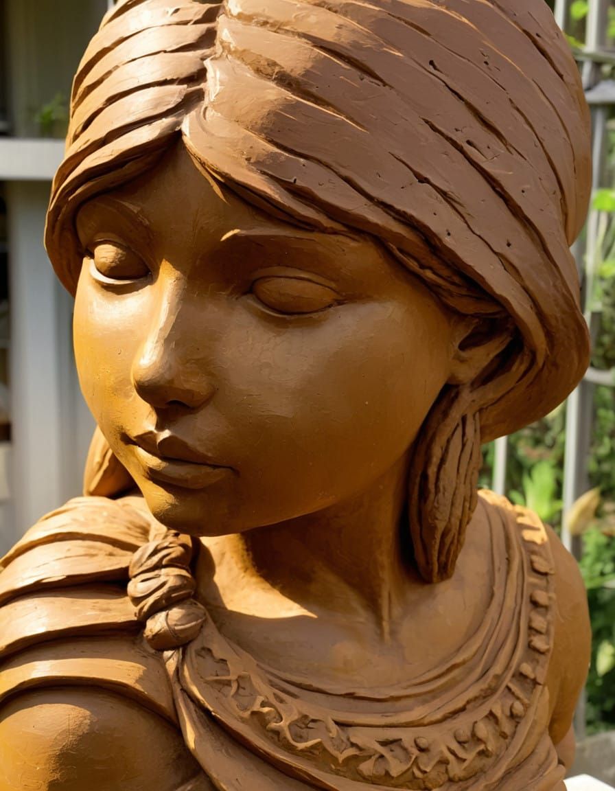 Ancient Clay Sculpture in Earthy Brown Hues