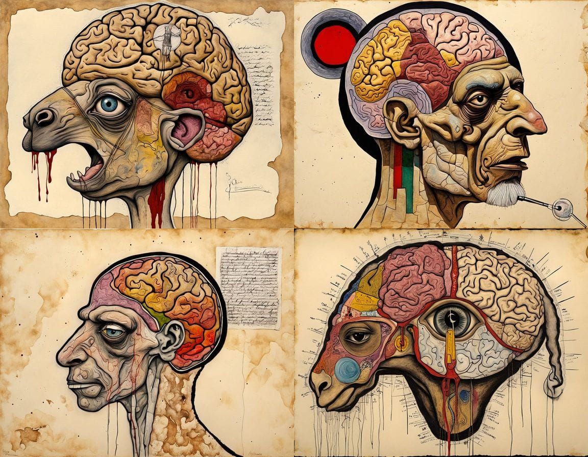 Surreal Anatomical Hybrid in Mixed Media Style