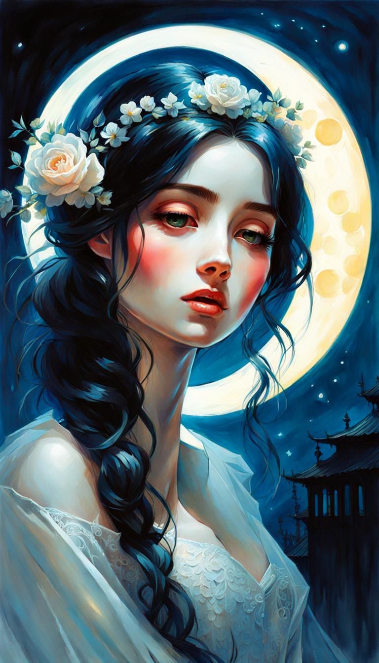 Moonlit Corpse Bride: Hyperdetailed Watercolor Painting