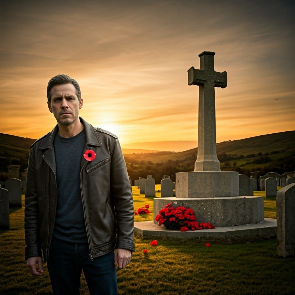 Solemn War Memorial at Dusk in Realistic Style