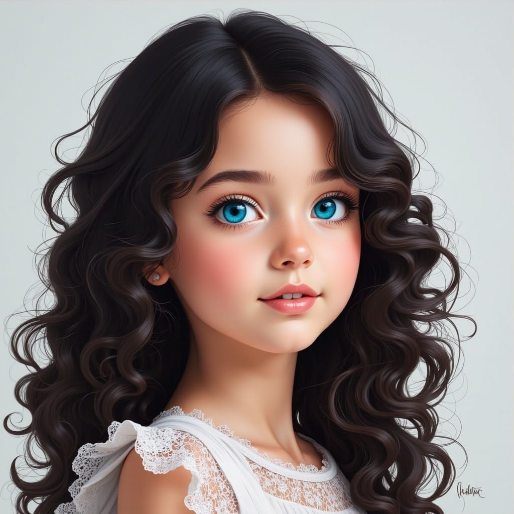 Line Art Illustration of a Smiling Four-Year-Old Girl