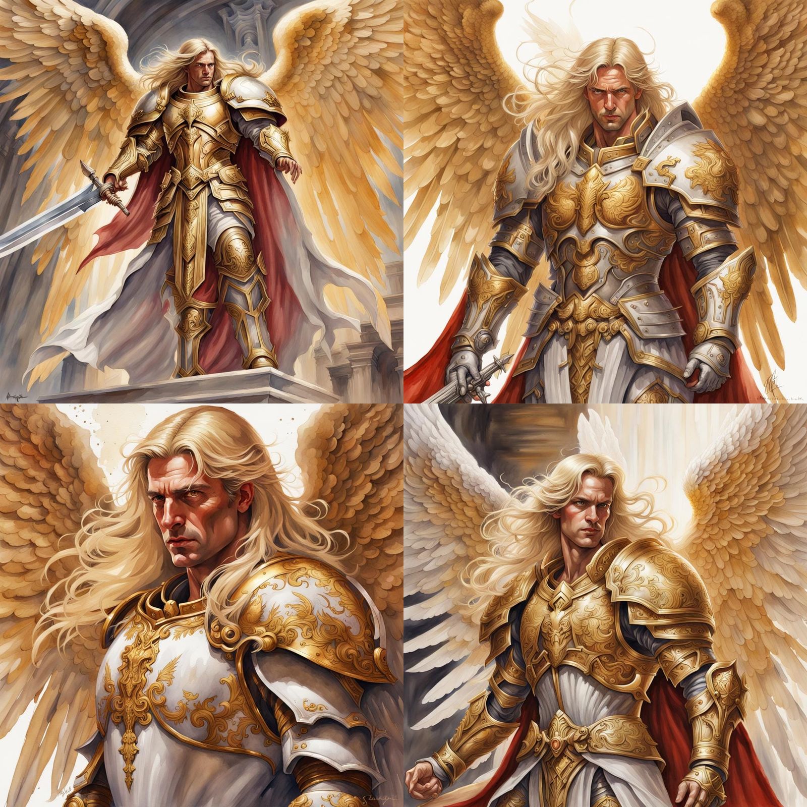 Golden Saint with Angel Wings in Watercolor