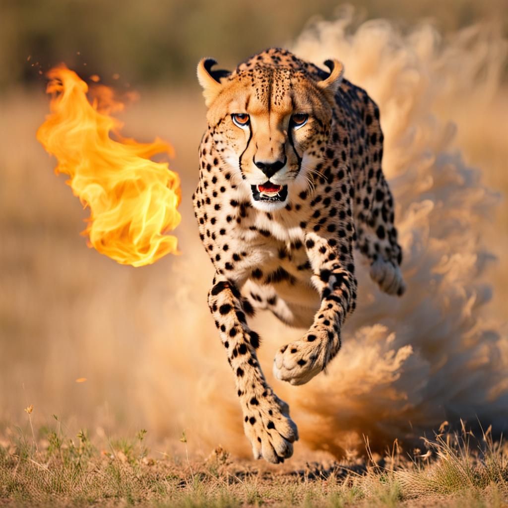 Fiery Cheetah Running Wild - AI Generated Image