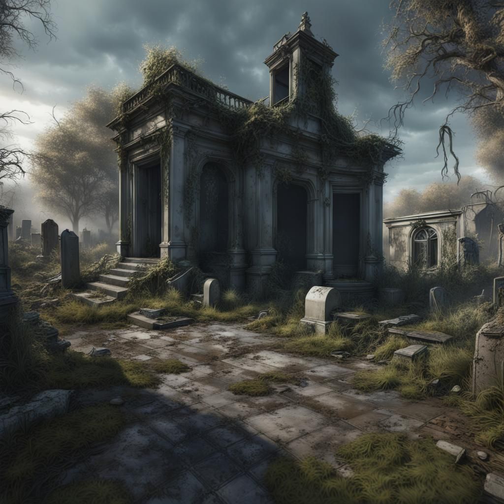 Creepy Abandoned Graveyard in Photorealistic Style