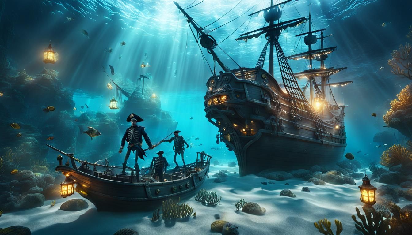 Underwater Pirate Ship Scene: Digital Matte Painting