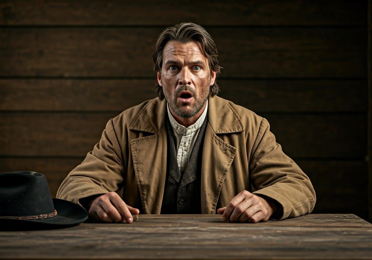 Astonished Sheriff in Classic Western Film Still