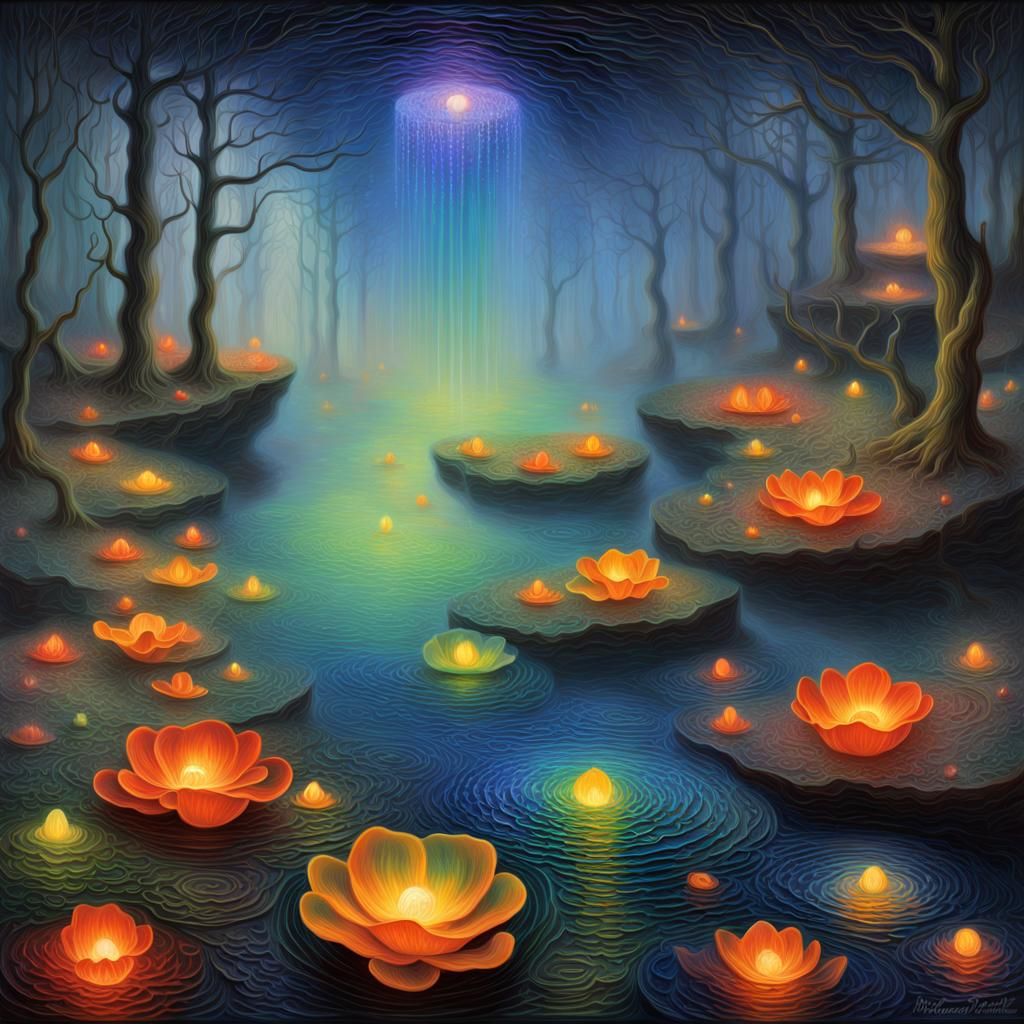 Surreal Frogs in Spacetime, Detailed Matte Painting