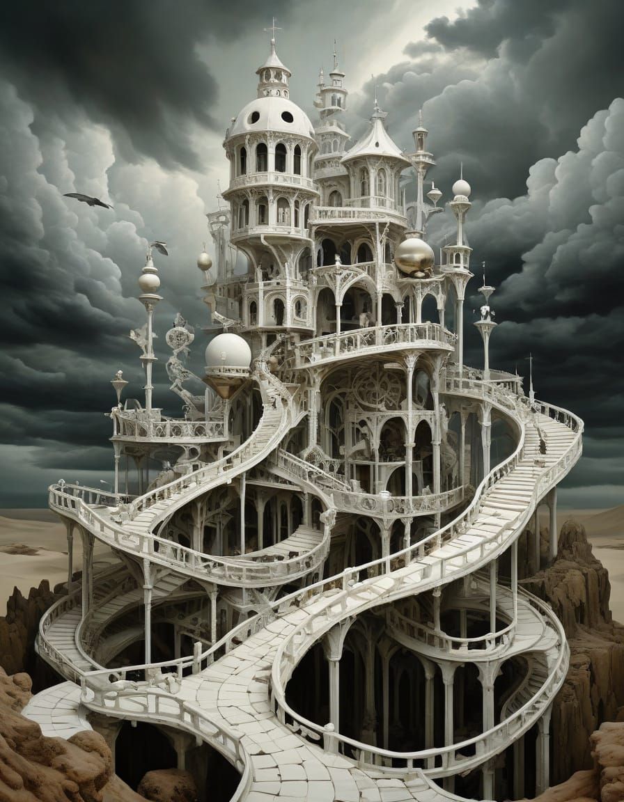 Escher-esque Impossible Structure with Gears and Hourglass