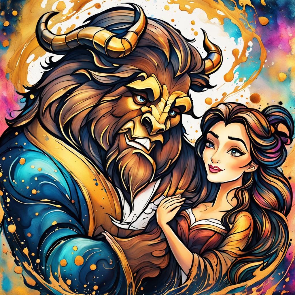 Beauty and the Beast Yin Yang in Watercolor