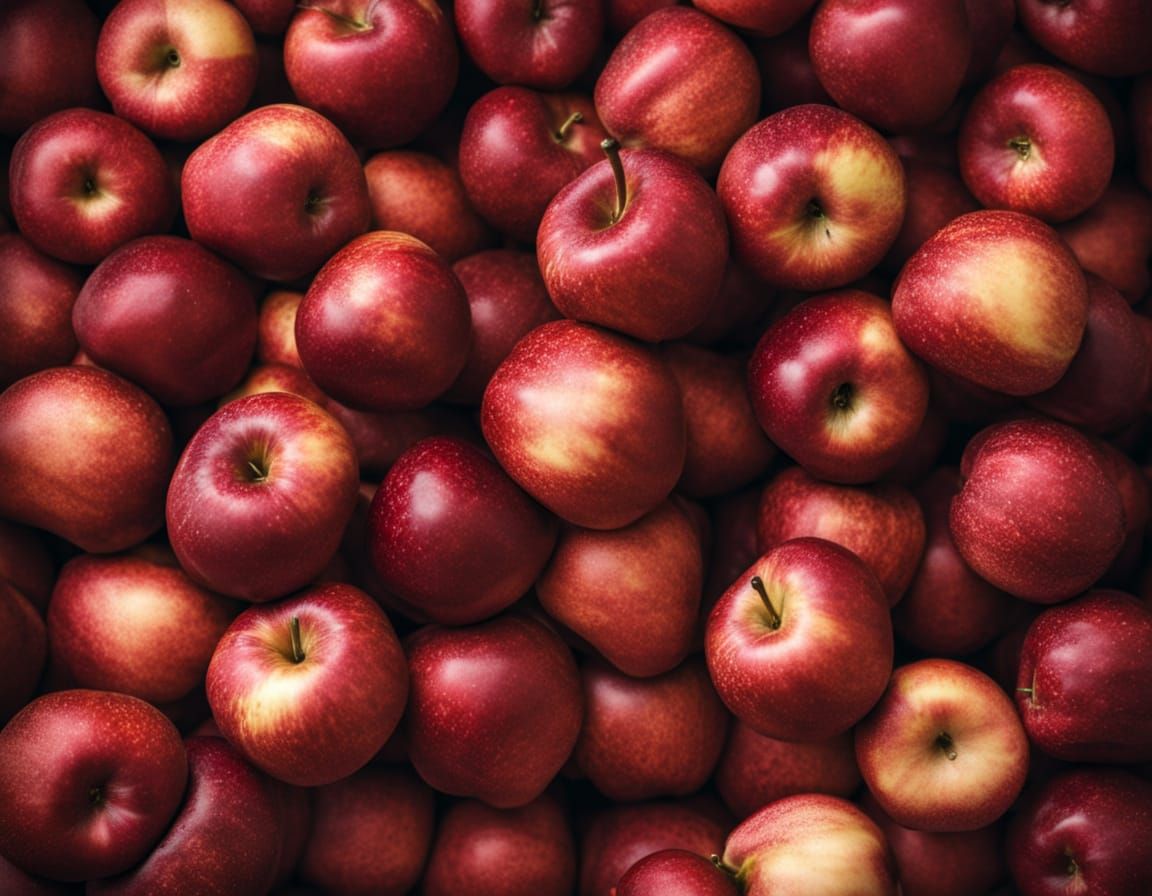 Top-Down View of Ripe Red Apples in a Box