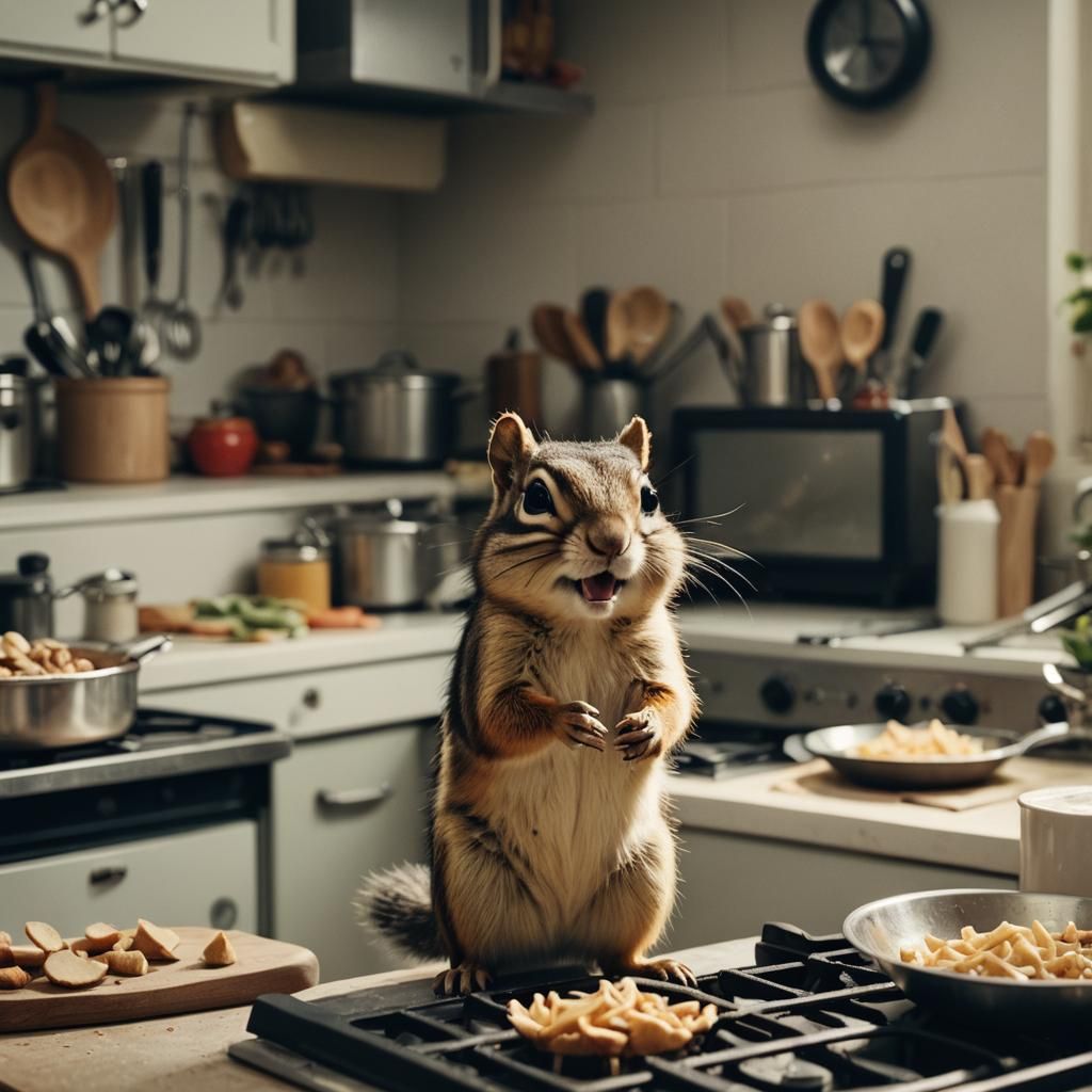 Chipmunk Chef: A Cinematic Kitchen Scene