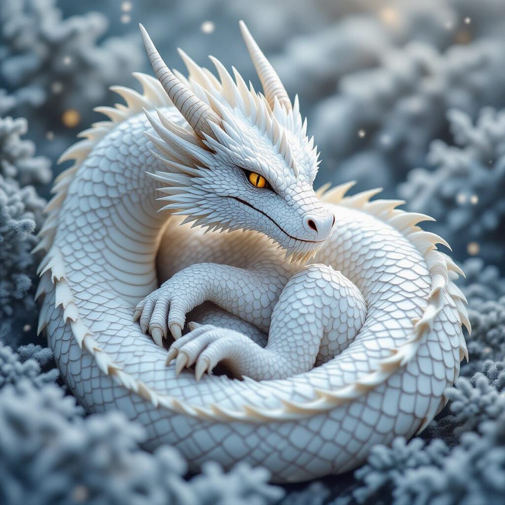 White Dragon in Snowstorm: Sepia Macro Tessellations