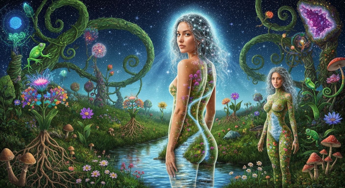 Woman Merges With Nature in Psychedelic Eco-Art Style